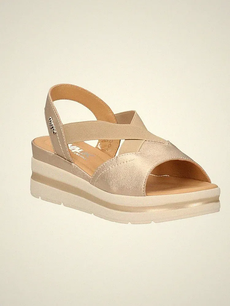019243 MELLUSO BEQUEME DAMEN SANDALE MIT PLATIN AUS ECHTEM LEDER MIT KEILABSATZ 5,5 CM
