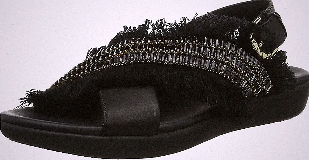 110 £ FITFLOP GRÖSSE 3 5 SCHWARZ LEXI CRYSTALSTONE FRANSEN LEDER KOMFORT SANDALEN