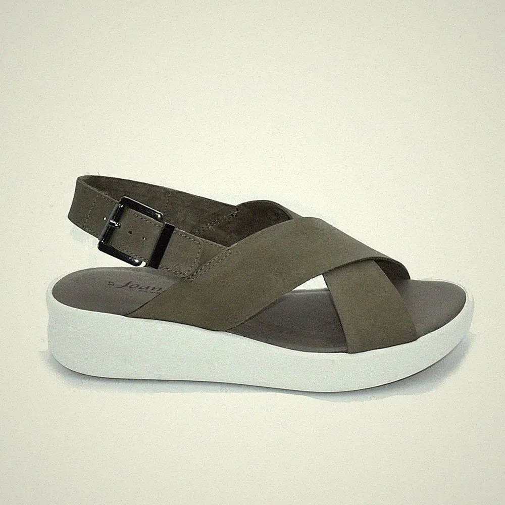12493 JOAN LEI DAMEN SANDALE MIT KHAKI ECHT LEDER KEILABSATZ 4,5 CM BEQUEM JOAN LEI
