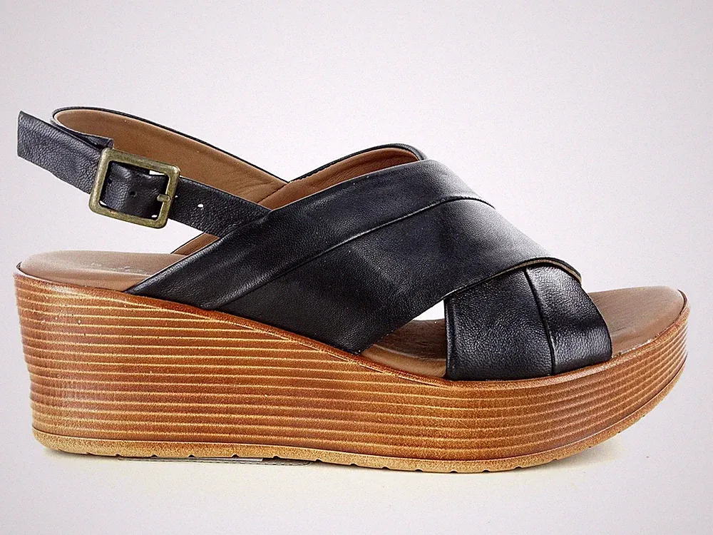 14779 JOAN LEI DAMEN SANDALE MIT SCHWARZ ECHTLEDER KEILABSATZ 6 CM BEQUEM JOAN LEI CA