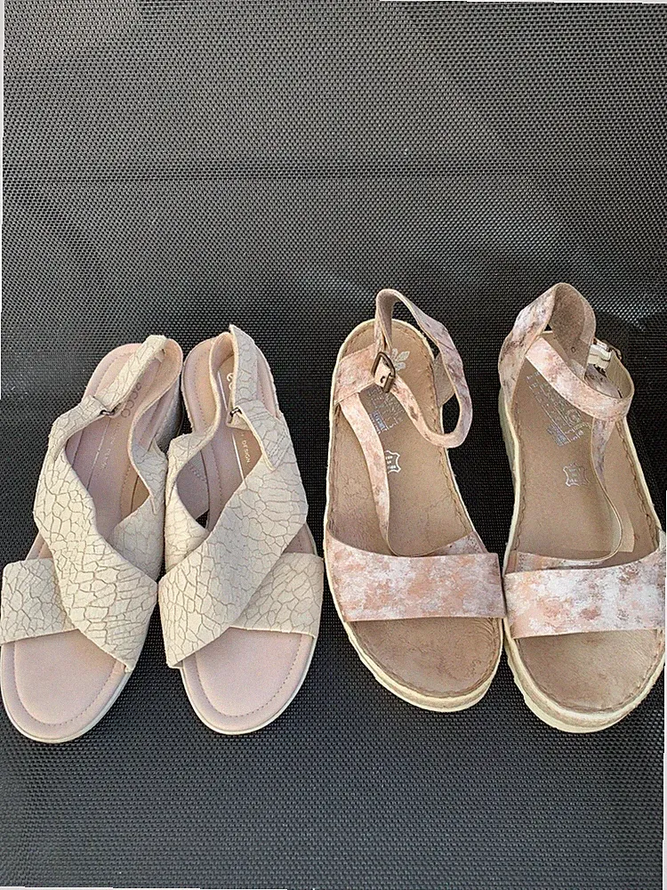 2 Paar Damen Sandalen Gr. 37 Ecco Rieker Beige Keilabsatz Plateau Leder