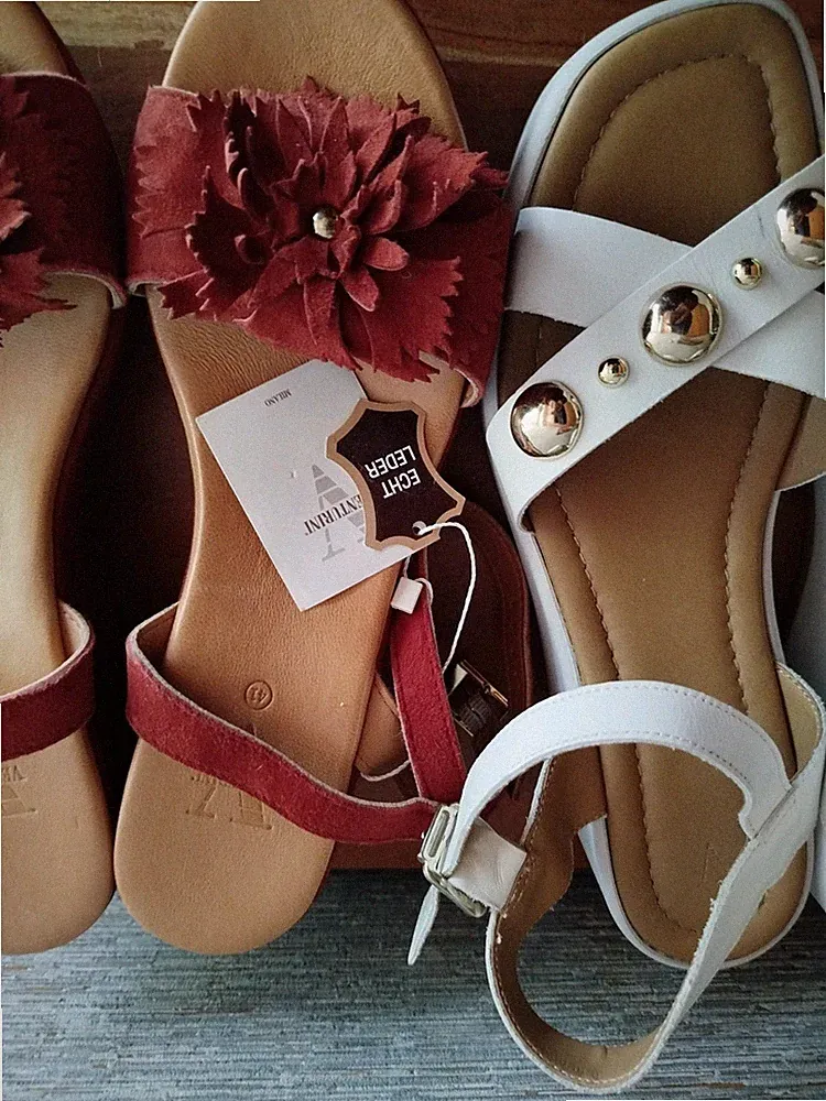 2 Paar Gr 41 Venturini Leder Wedges Plateau Sandalette Sandale Weiß + Rost-Braun
