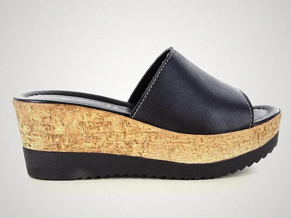 2331 ANDREA PIERGO DAMEN SLIPPER MIT SCHWARZ ECHTLEDER MADE IN ITALY SOFT KEILABSATZ 7