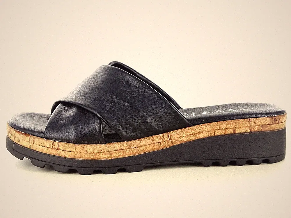 2974 ANDREA PIERGO DAMEN SLIPPER MIT SCHWARZ ECHTLEDER MADE IN ITALY SOFT KEILABSATZ 4