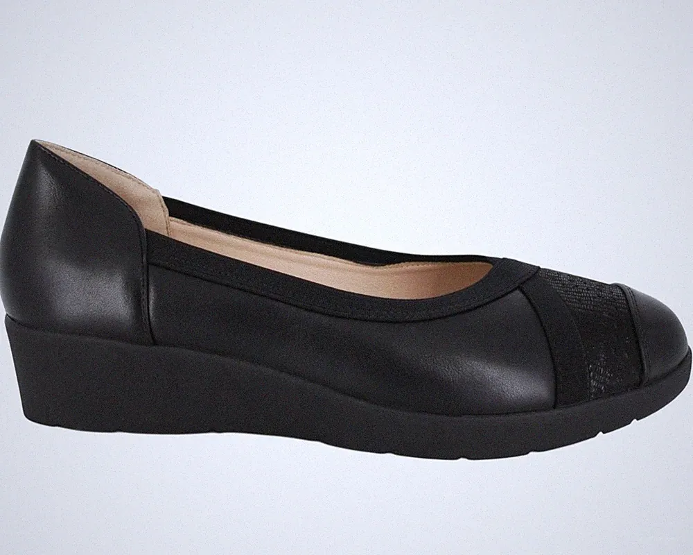 4 CM KEILABSATZ, BEQUEME, KONTURIERTE DAMENSCHUHE HALBSCHUHE SCHWARZ
