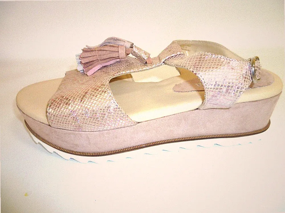 41 7,5 Alba Moda Sandalen Sandalette Wedge Plateau Schuhe Leder rose