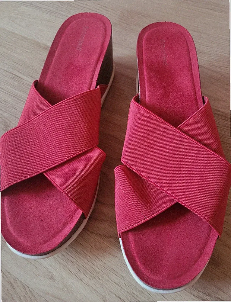 41 Damen Latschen Sandalen Keilabsatz rot sexy Sommer Schuhe
