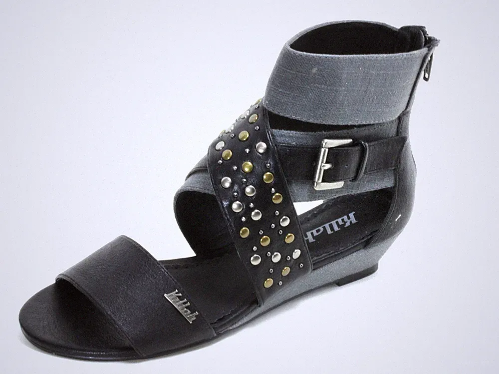425 Wedges Slip On Leder Heels Retro Keilsandalette Nieten Killah Sixty Pumps 36