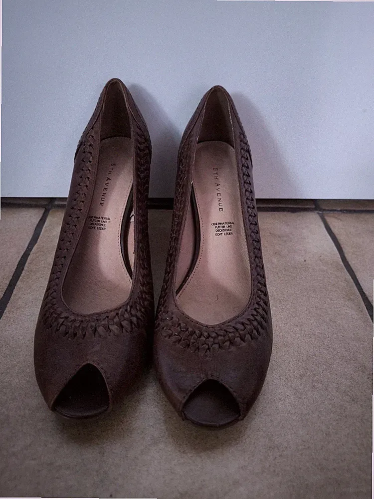 5th Avenue Damen Pumps Peeptoes Größe 40 Braun Echtleder Keilabsatz