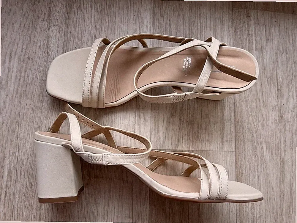 5th AVENUE elegante echt LEDER Blockabsatz Sandaletten creme Größe 41