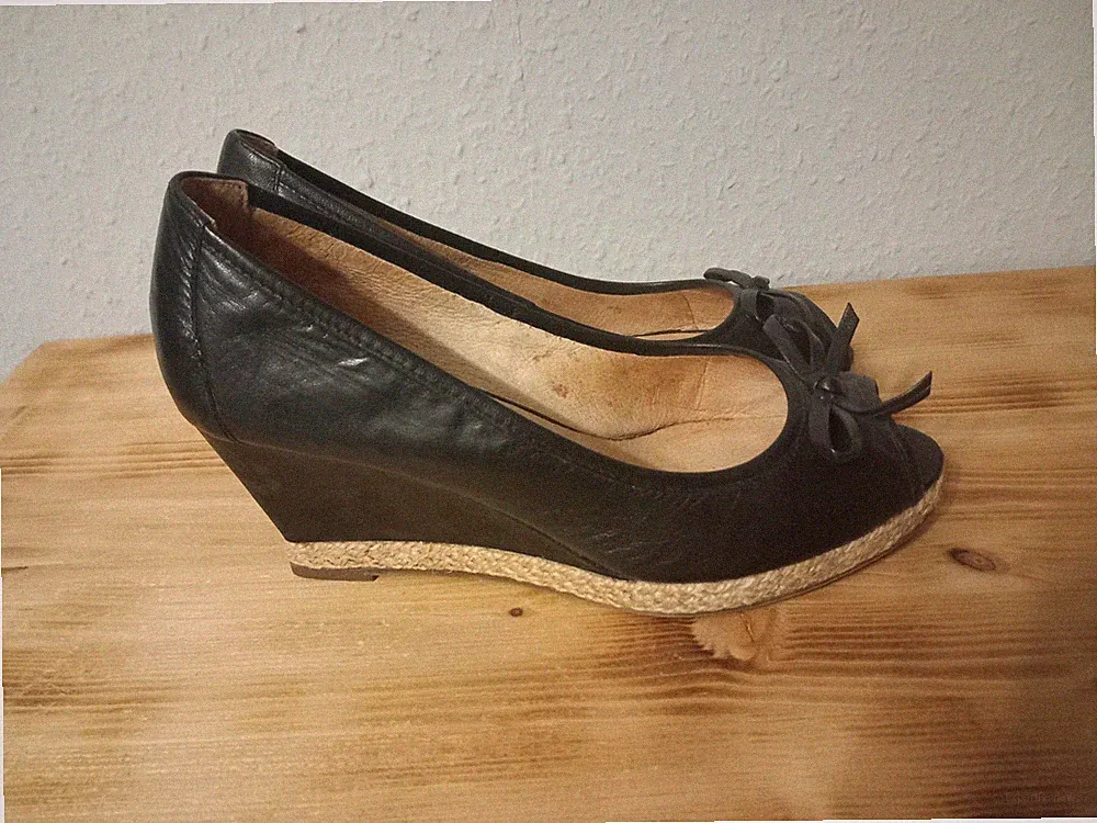 5TH Avenue Peeptoe Wedges Pumps Damen High Heels Gr. 38 M Leder Keilabsatz