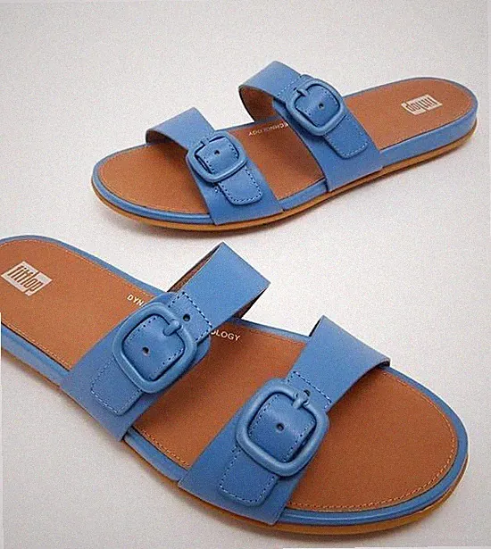 £90 FITFLOP GRÖSSE 6,5 40 GRACIE SAIL BLAU ECHTLEDER GEPOLSTERTE SLIDE FLOPS