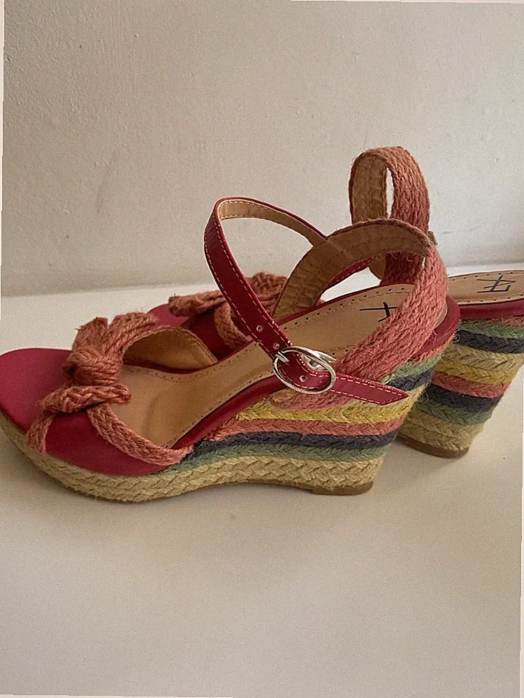 A7 Keilabsatz Wedges Sandale Sandalette Bast zu Kleid Rock Hippie Boho Ibiza 37
