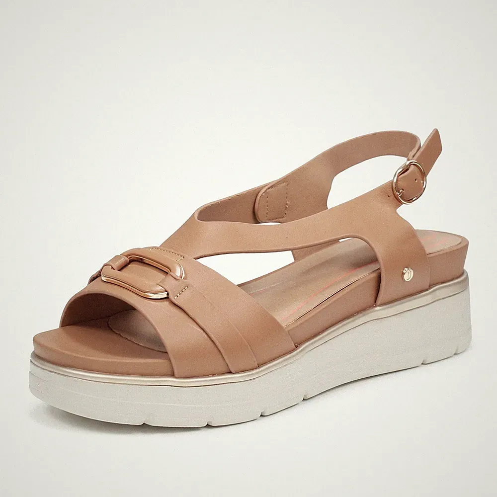 Achat Buckle Prints - Leder Sandalen mit Keilabsatz und brauner Schnalle - Damen