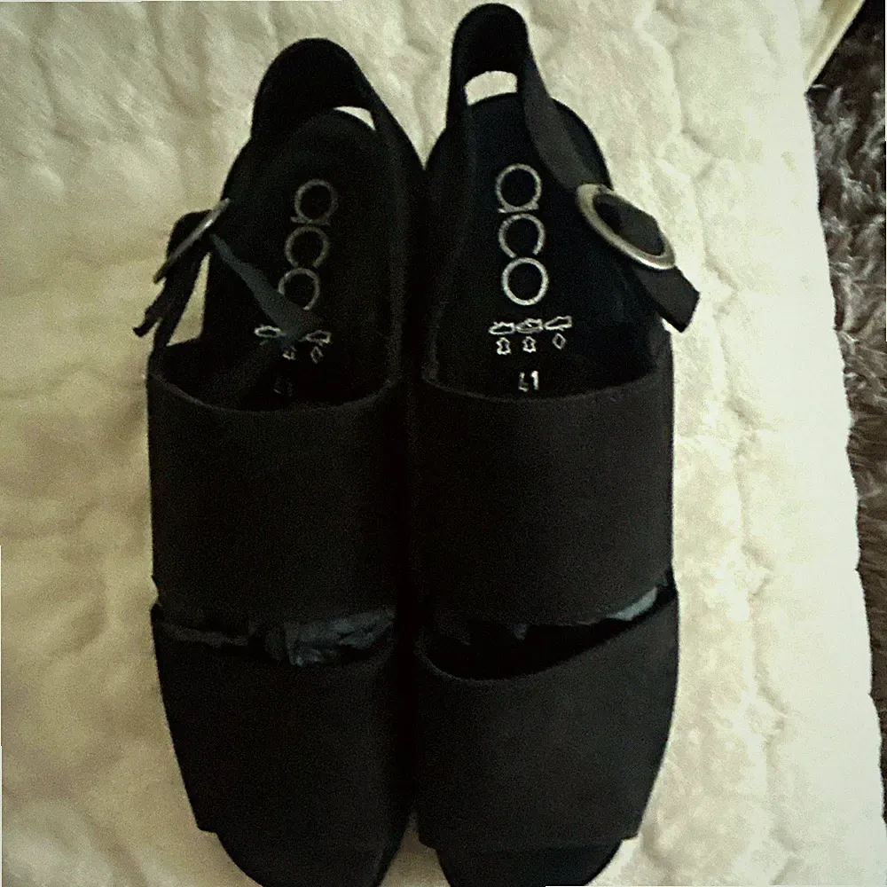 Aco Damen Leder Keilabsatz-Sandalen Plateau schwarz Schnalle Riemchen EU 41