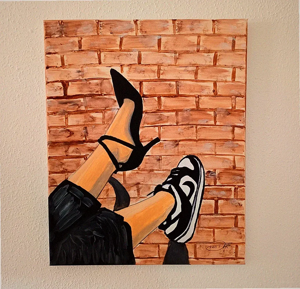 Acryl Bild Gemälde Frau Schuhe Abstrakt Absatz Nike Jordan Sneaker ORIGINAL