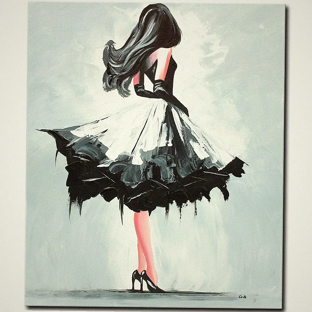 Acryl Bild Gemälde Modern Frau Figur Kleid Abstrakt Edel Grau Original NOVAARTE