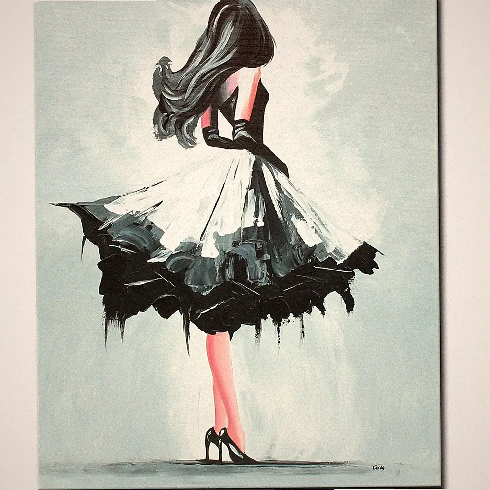 Acryl Bild Gemälde Modern Frau Kleid Abstrakt Absatz Schuhe Handgemalt ORIGINAL