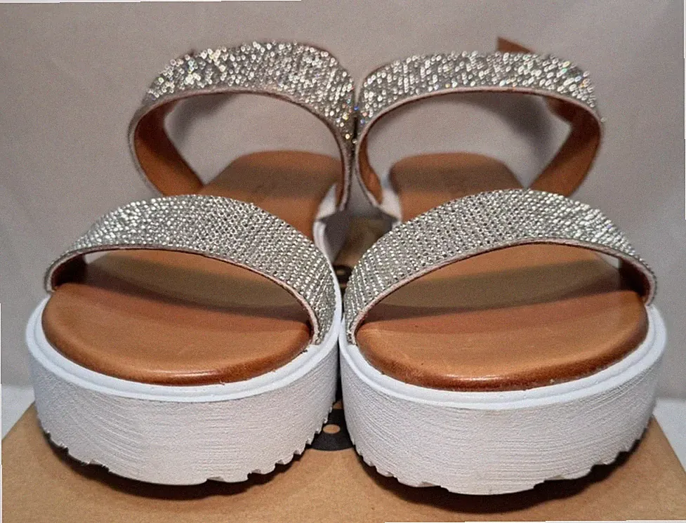 Adesso Riemchen Sandalen UK 7 / EU 40 Zara Silber Glitzer Plateau Absatz Schnalle