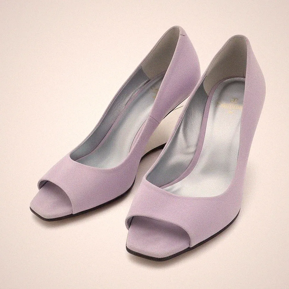 AE Élégance Paris Damen Keilpumps 39 Echtleder Velours Helllila Peeptoe Wedge