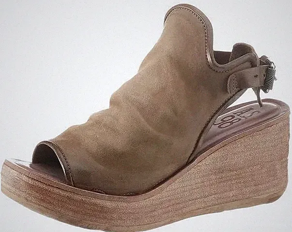 AIRSTEP A.S.98 Italy Sandalette 42 Echt LEDER Schuh Khaki Braun Keil Plateau Neu