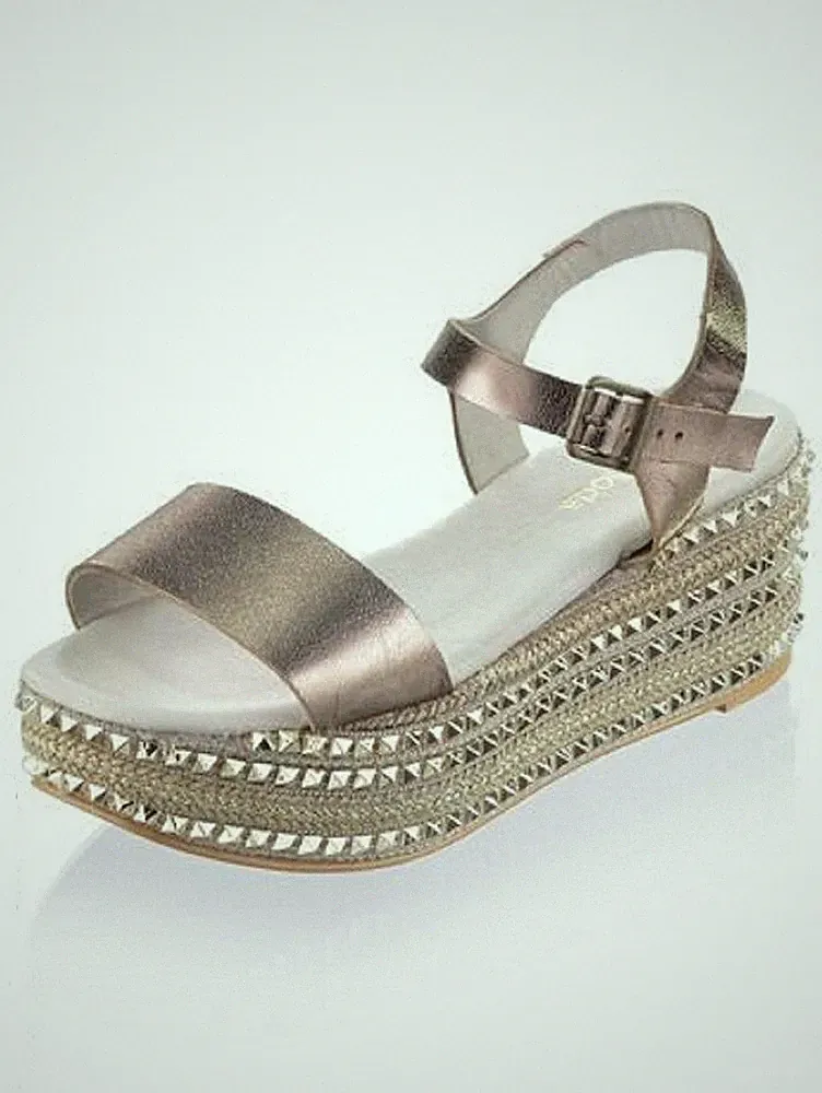 Alba Moda Leder Sandalen mit Schnalle gold Gr 40-41 Neu