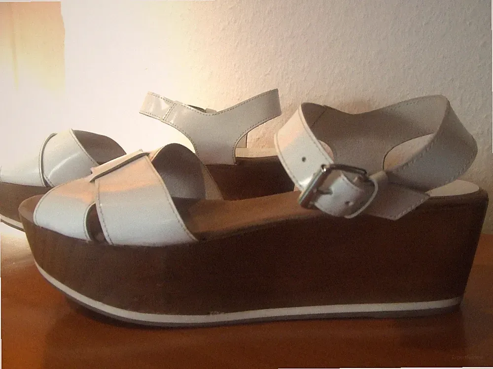 Alba Moda Plateau Sandalen Wedges Keilabsatz 40 weiß Riemchen Leder