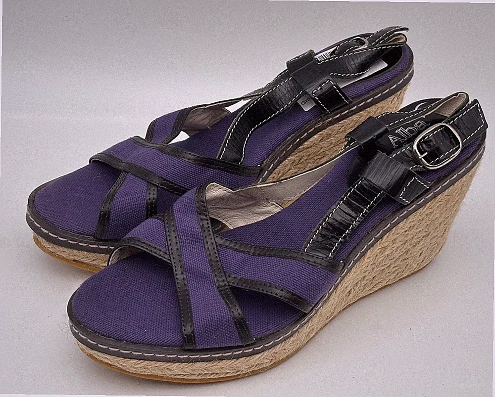 Alba Moda Sandalen Plateau-Sandaletten Gr. 37 Lila schwarz Keilabsatz Espadrille