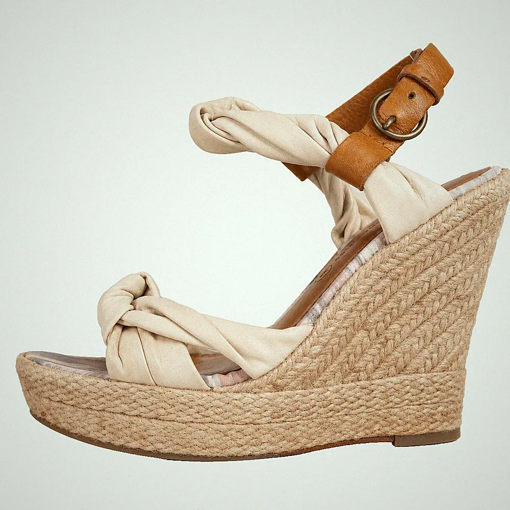 All Saints Keilabsatz Sandalen Espadrille Y2K Bohemian Plateau Knoten Gr. UK 5