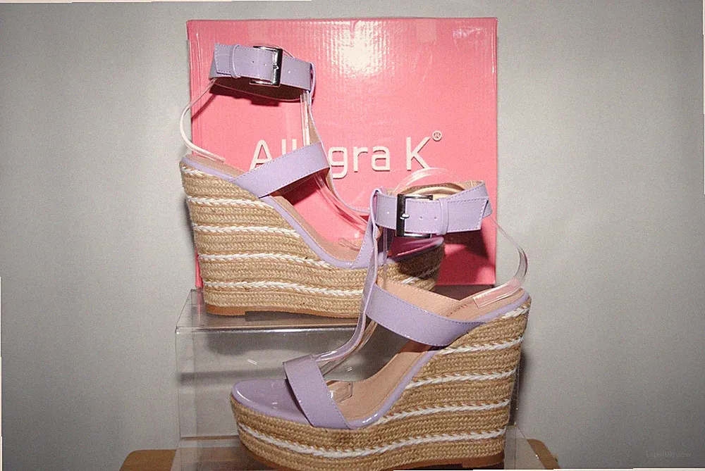 Allegra K Damen-Plateausandalen lila Riemchen Keilabsatz UK-Größe 8