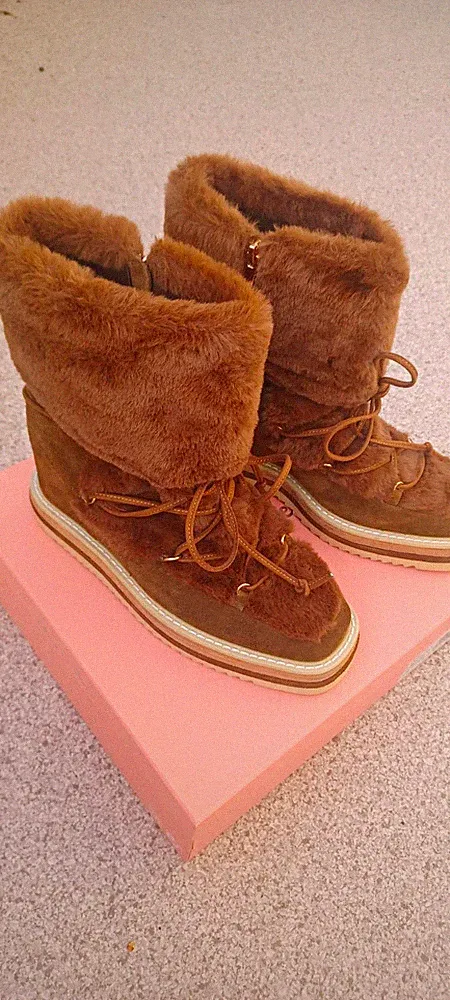 Alma en Pena Damen Schneestiefel braun Wadenlänge Kunstpelz gefüttert 39