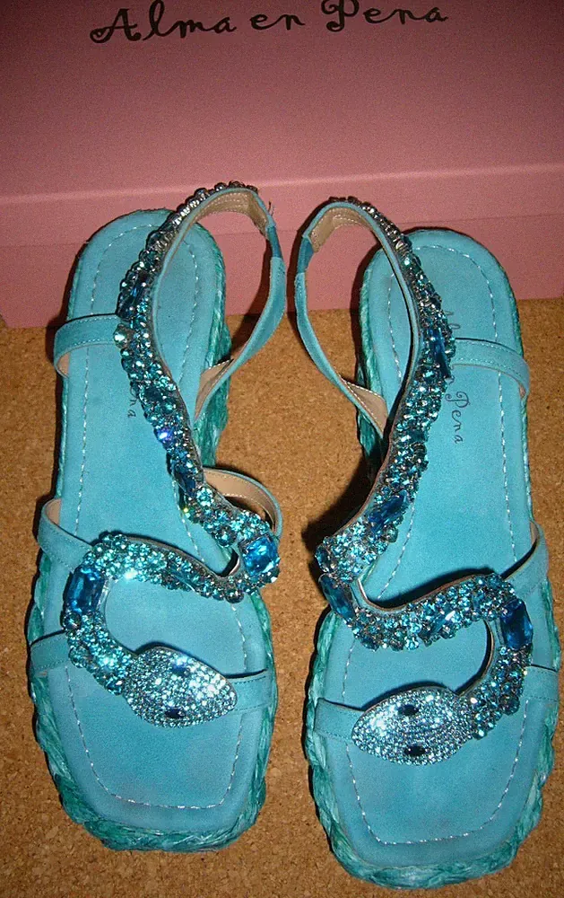 ALMA EN PENA, Sandalen, Türkis, Schlange, Keilabsatz, Gr. 41, wie neu