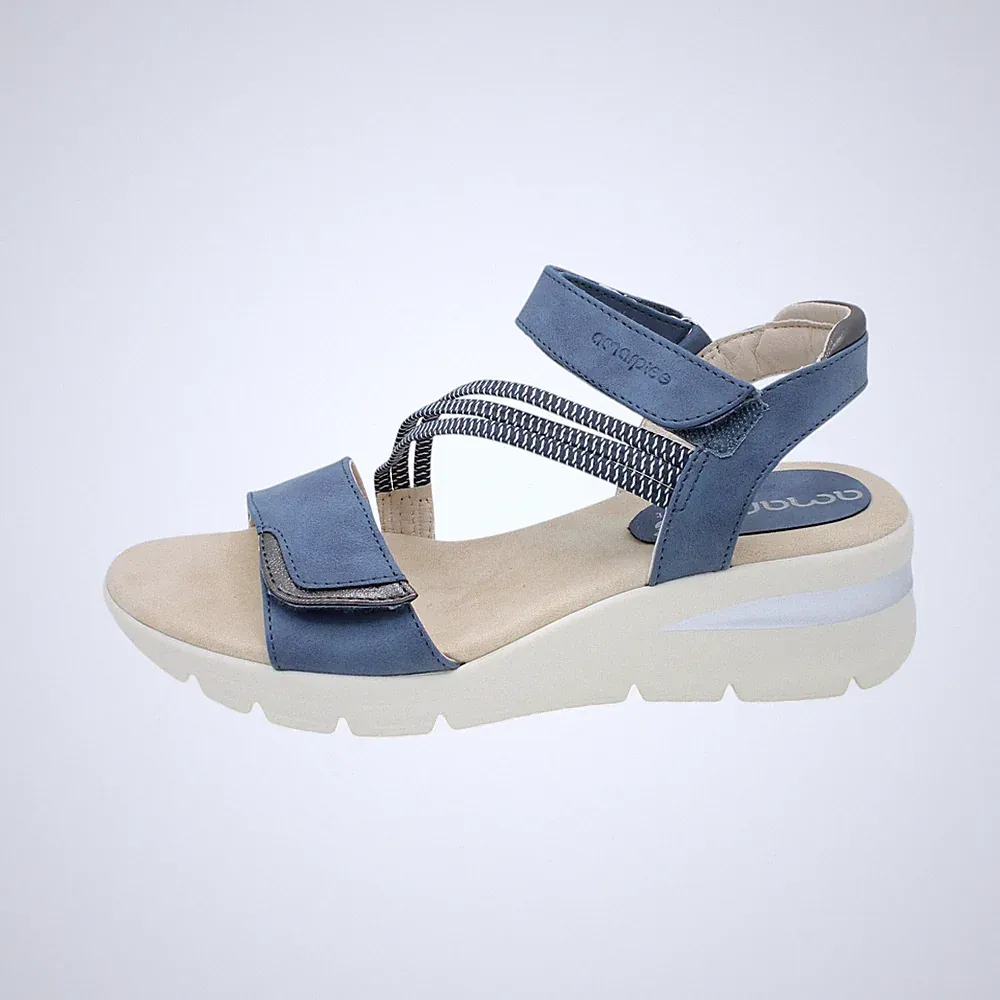 Amarpies Damen Sandalen bequeme Linie mit Keilabsatz Risse Stretchbänder Jeans