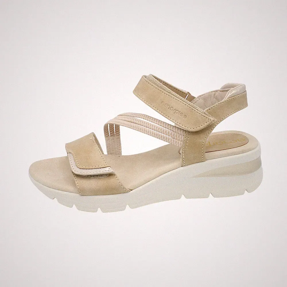 Amarpies Damen Sandalen Mit Zeppa Schnürung Elastische Riemen Beige 3 Cm