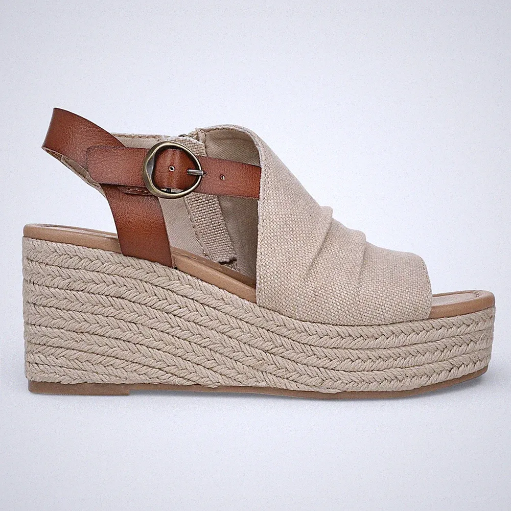 Amira – Damen-Sandalen braun beige Keilabsatz Fersenriemen Absatz