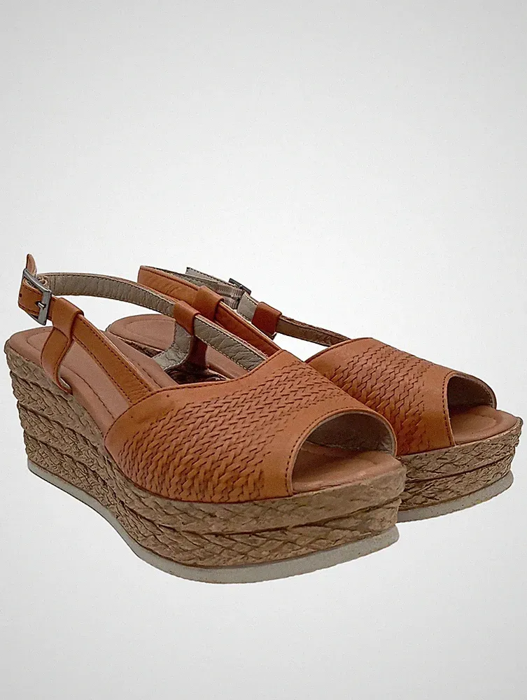 Andrea Canti Wedges Sandaletten Damen Keilabsatz 7cm Hellorange Gr. 38