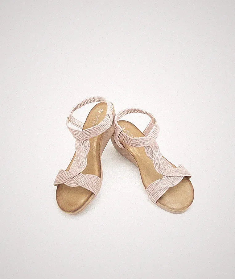 Andrea Conti Keilsandaletten Taupe Beige m. geflochtenen Riemchen Gr. 40