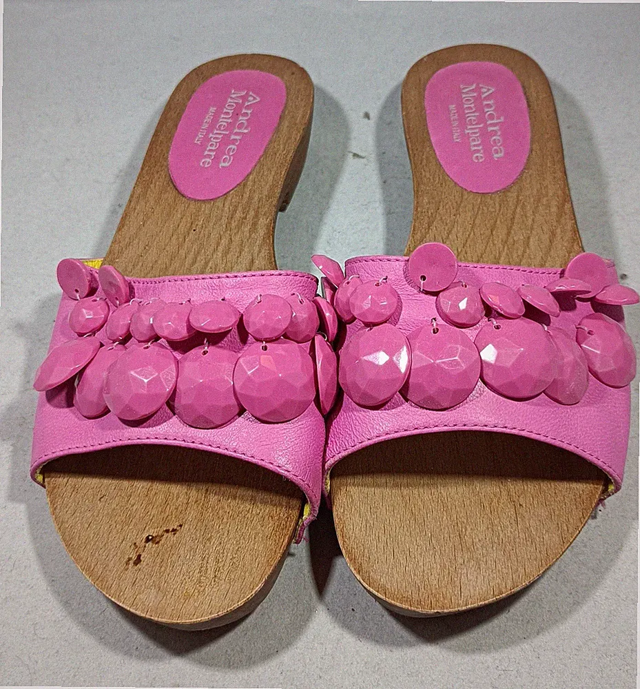 Andrea Montelpari Damen Clogs Lederband mit Steinen Made in Italy