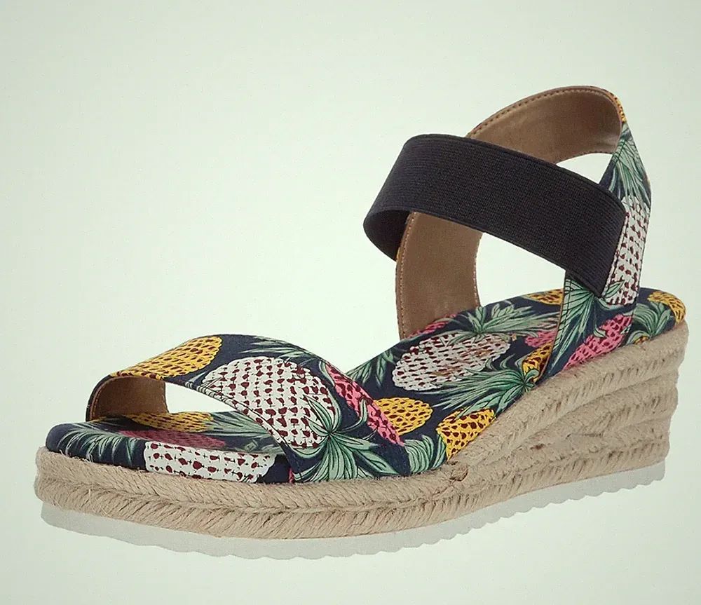 Anne Klein Cait Damen-Espadrille-Sandalen UK 8 US 10 marineblau Ananas Keilabsatz