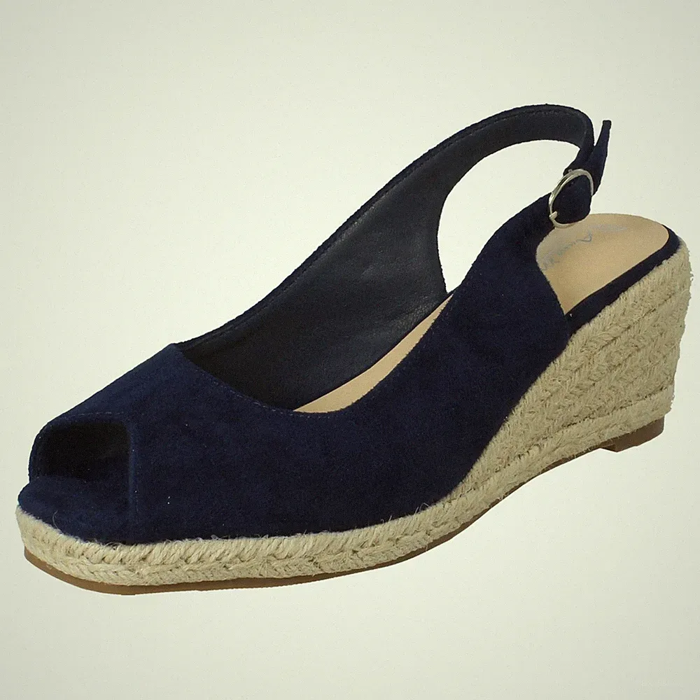 Anne Michelle Damen Sandalen Keilabsatz F2R306 Navy Mit Riemen Schnalle