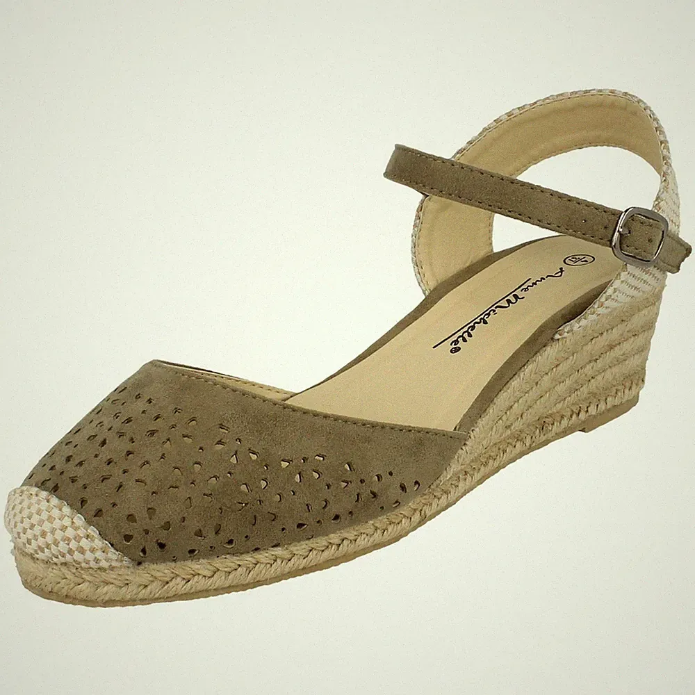 ANNE MICHELLE Damen Sandalen Mit Offenem Rücken Kaki Schwarz Beige Keilabsatz