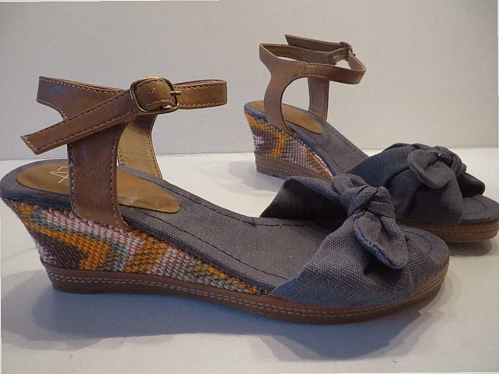 ANSEHEN # A7 schöne WEDGES Gr 39 blau Sisal Damen Schuhe Riemchen Sandalen Pumps