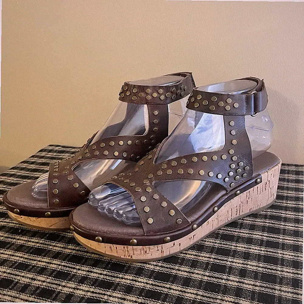 Antelope Talma Brown Leather Studded Wedge Sandals Womens 36 US 5.5 Gladiator⁠