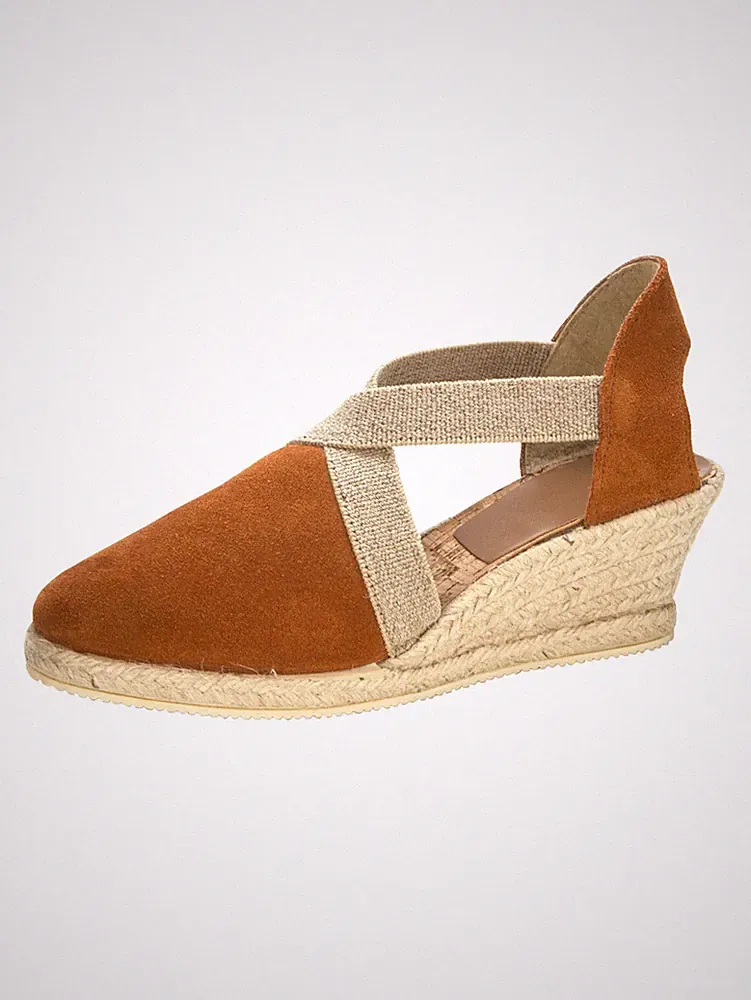 anVesa Sandalen Keilsandalette Espadrille Schuhe Leder Weite F cognac 40 6,5