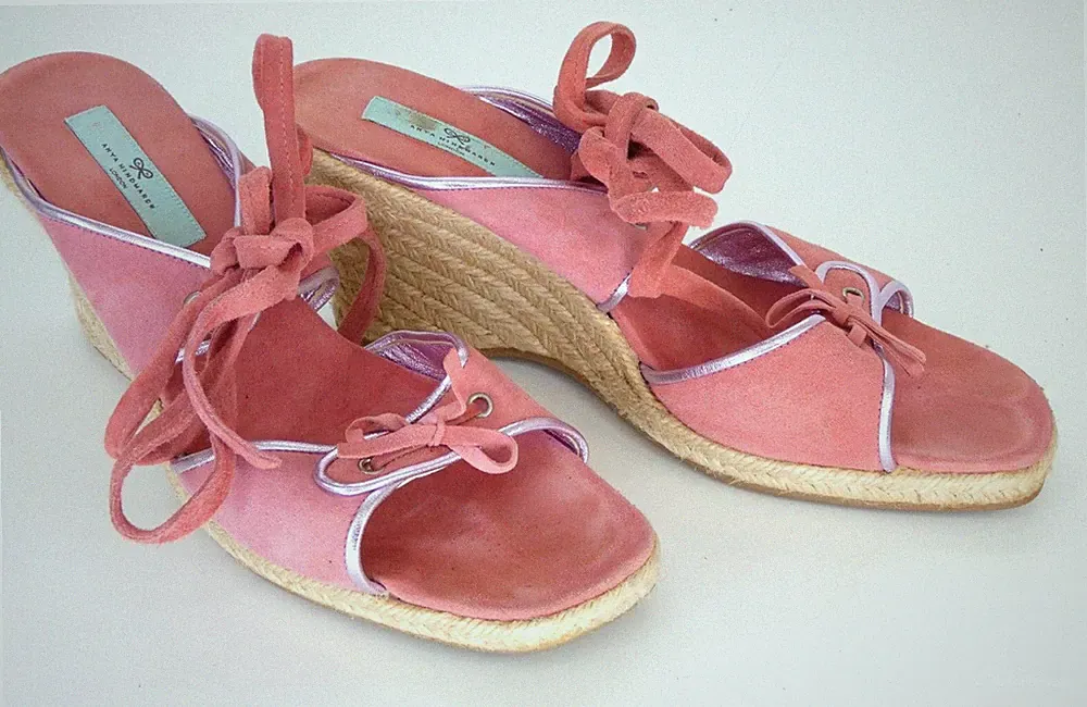 Anya Hindmarch Rosa Wildleder Sandalen Espadrille Keilabsatz Pantoletten EU 41 UK 7,5 8