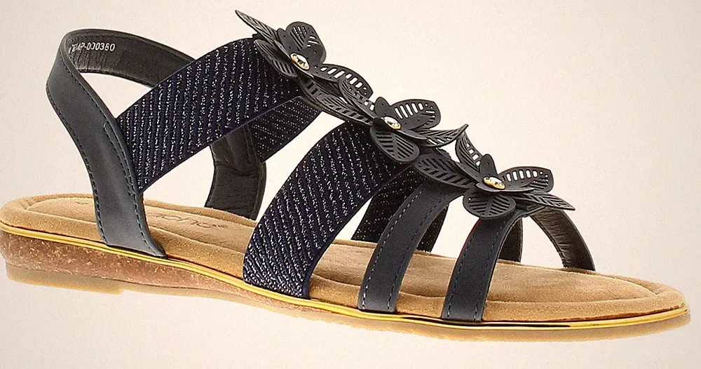 Apache Damen Sandalen Niedriger Keil Absatz Taper Elastisch Navy UK Größe