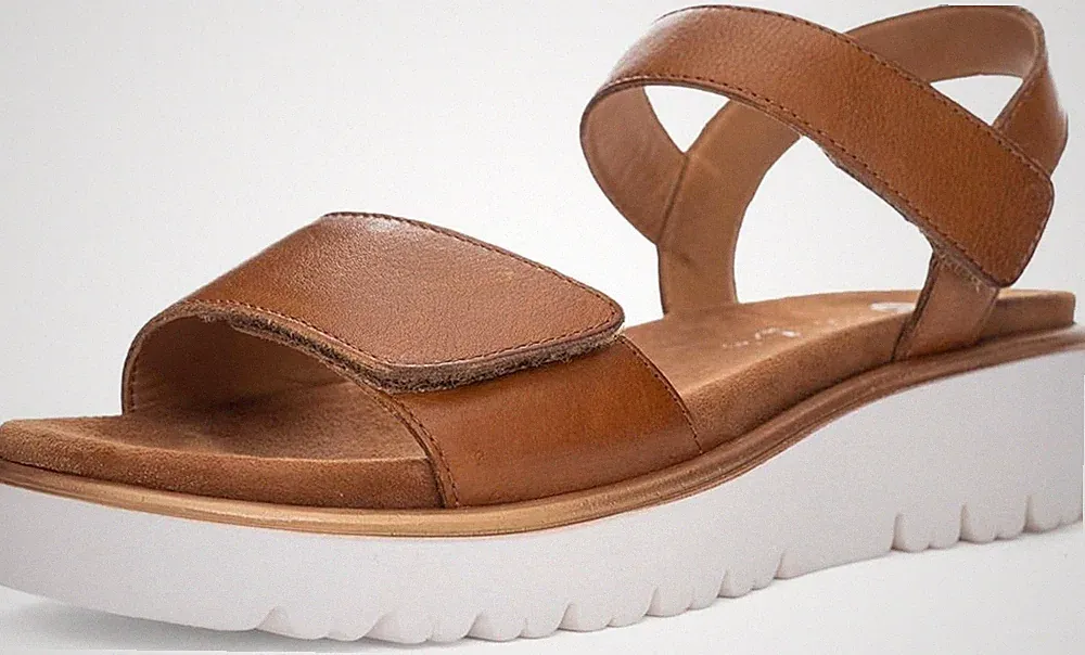 Ara Bilbao Damen-Sandalen UK 6,5 cognacbraun Leder Touch-Close niedriger Keilabsatz