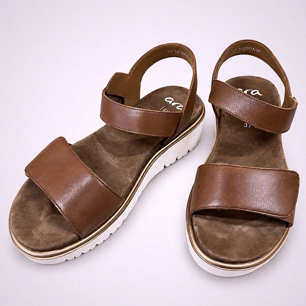 Ara Bilbao HighSoft Keilsandalen Gr. 37 Leder Cognac Braun Neu mit Karton