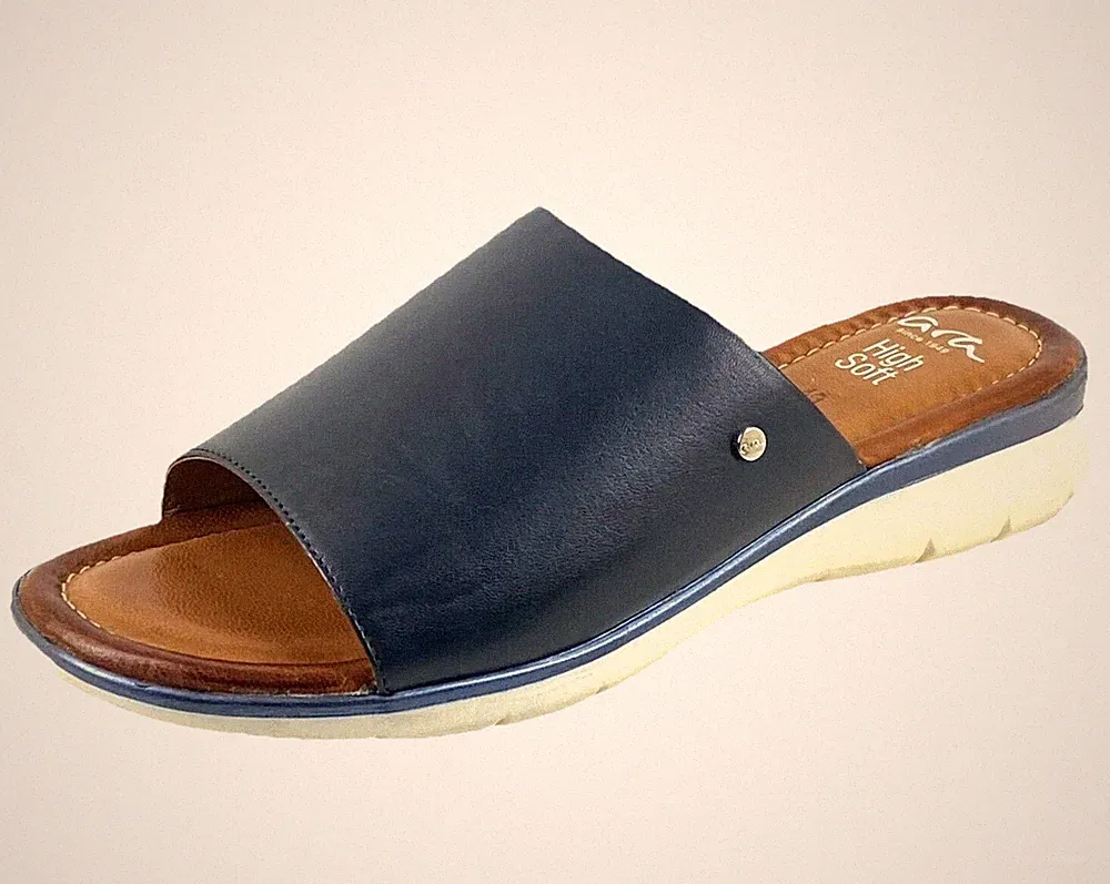 ara Damen EU 40 UK 6,5 Navy Blau Leder Niedriger Keilabsatz Pantoletten Sandalen