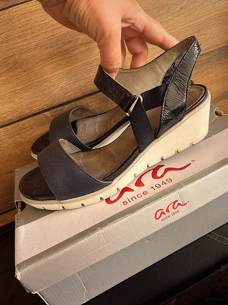 ARA Damen Keilsandalen Schuhe Sandalette soft Keilsohle Gr. 5,5 38,5 Navy Leder